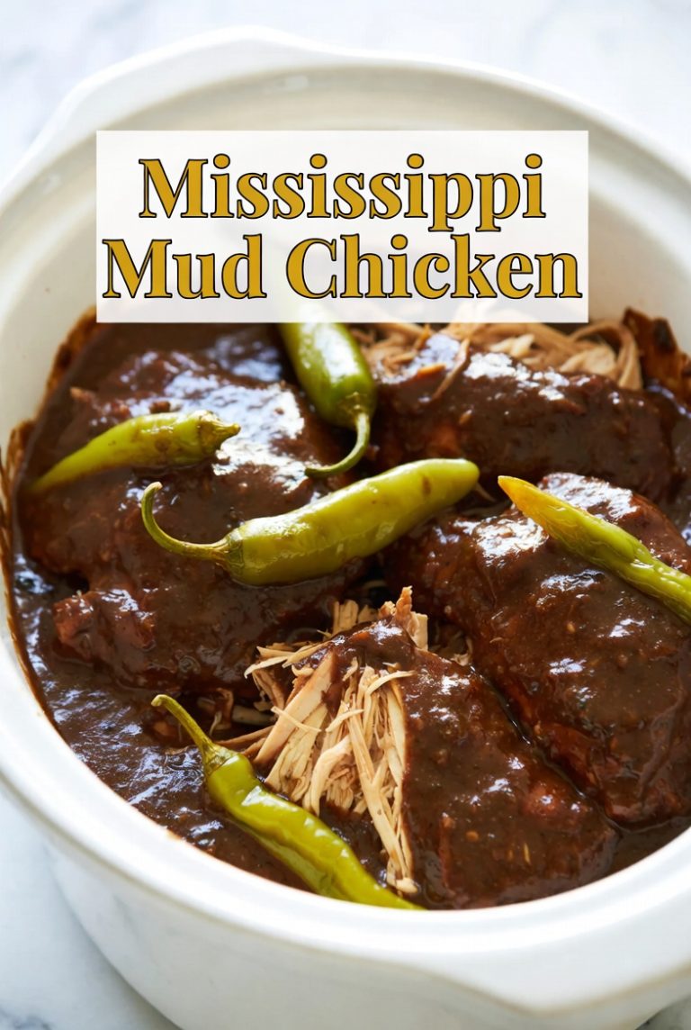 Mississippi Mud Chicken – tender juicy chicken in rich pepperoncini ranch gravy, easy slow cooker recipe