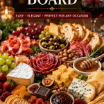 Elegant Charcuterie Board featured image with assorted cheeses, cured meats, fresh fruits, crackers, nuts, honey, and herbs arranged beautifully on a wooden board for entertaining and party gatherings.